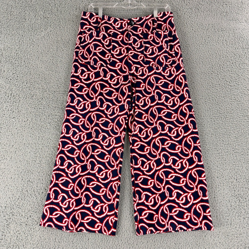 Maeve The Colette Wide Leg Pants Womens 32P Navy Red Chain Link Cropped